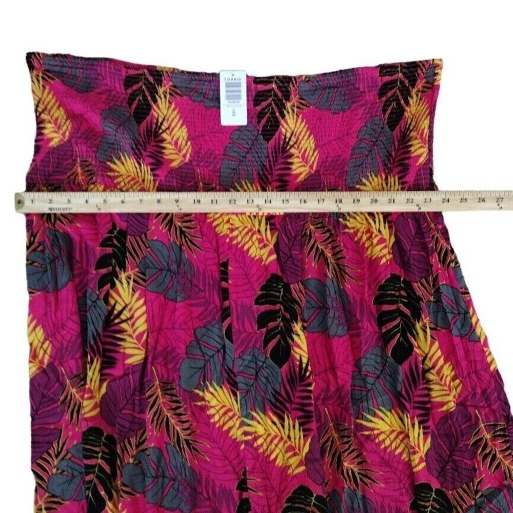 Torrid 5 XL Convertible Smocked Midi Pink Dress Skirt Crinkle Gauze Palm Leaves - Picture 9 of 12